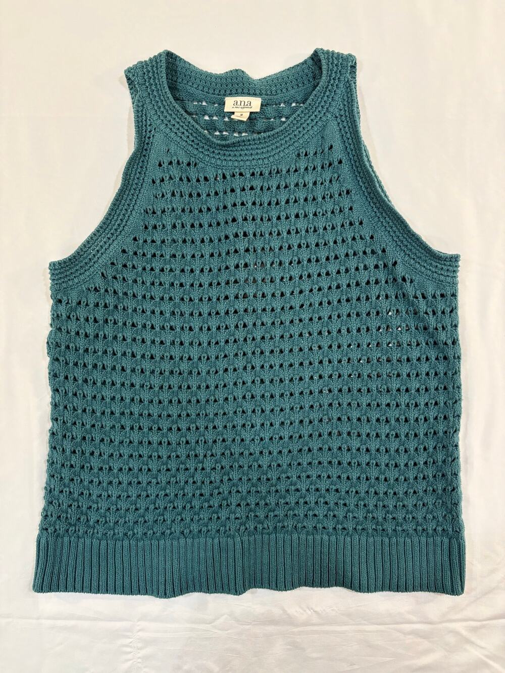 A.N.A Green Knit Crocheted Cotton Blend Tank Top Size medium